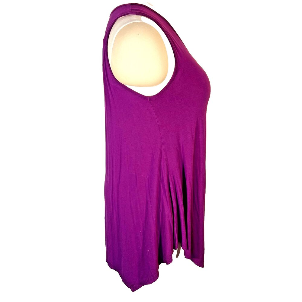Larace Tunic Tank Top Womens XL fits to 2X Purple Sharkbite Hem V-Neck Sleeveles - Picture 3 of 9